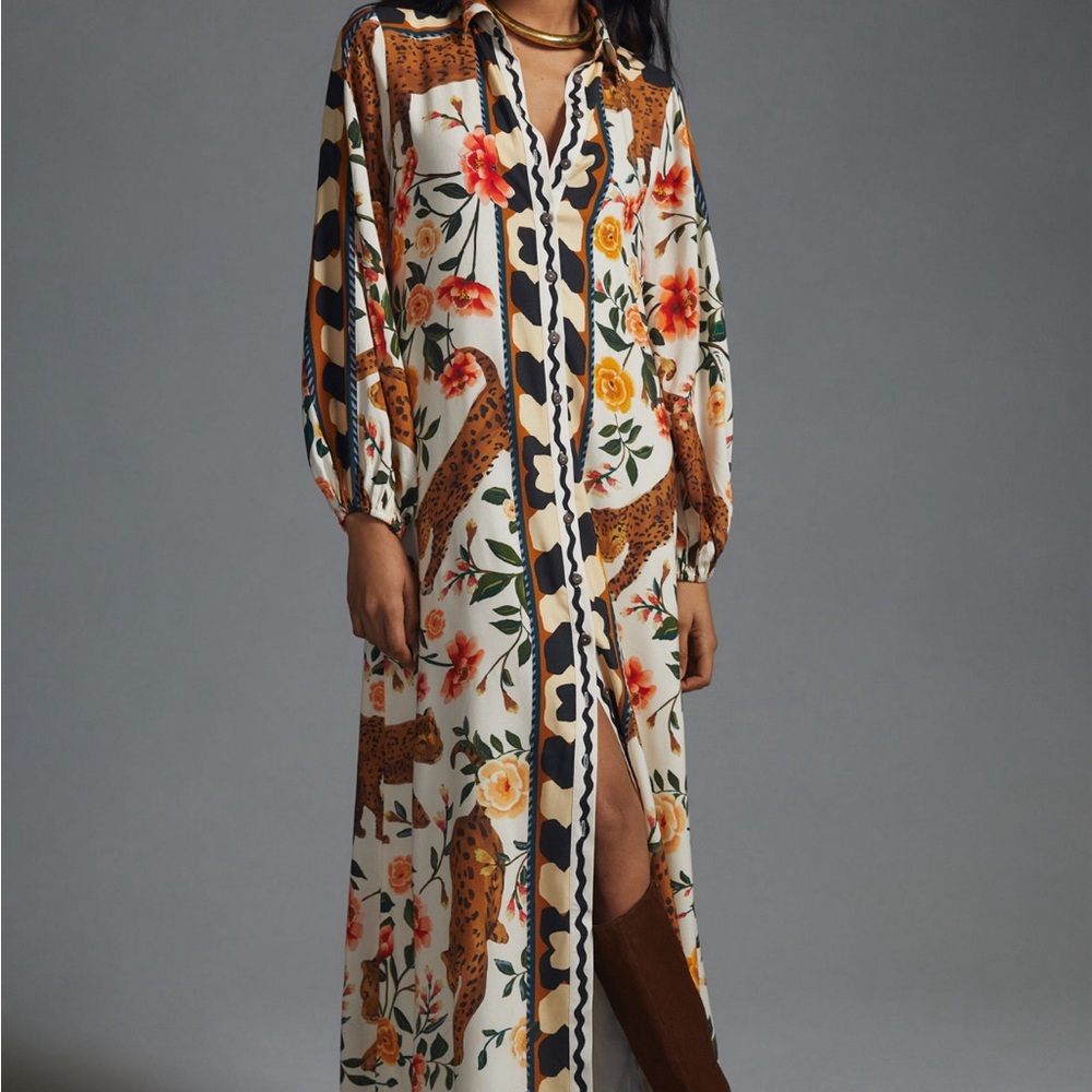 Farm Rio x Anthropologie Jaguar Button Down Printed Maxi Dress